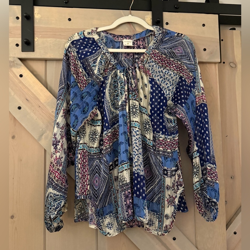 Like New By Together Patchwork Peasant Blouse - image 2